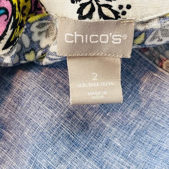 Womens Chico's 12/14 Patchwork Linen Duster Jacket Open Front 3/4 Sleeves - Picture 4 of 8